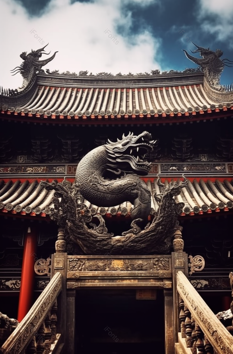 老式雕刻龙形状建筑物实拍摄影图,高清,摄影图,摄影图片,图片大全,摄影图免费下载